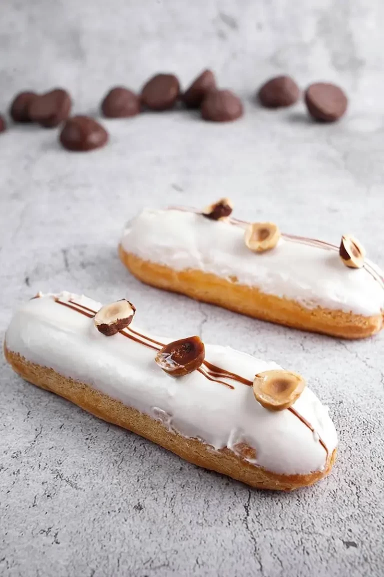 White Chocolate Hazelnut Eclairs with Chocolate Cream Filling